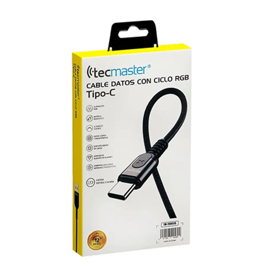 CABLE TIPO C A USB 1.2M TECMASTER: RGB, RÁPIDO Y RESISTENTE 1