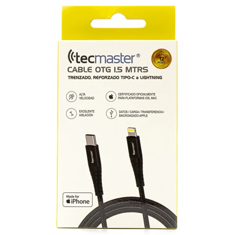 CABLE TIPO C A LIGHTNING TECMASTER: CERTIFICADO Y REFORZADO