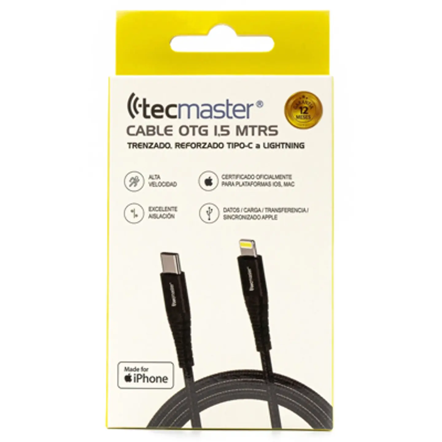 CABLE TIPO C A LIGHTNING TECMASTER: CERTIFICADO Y REFORZADO 1