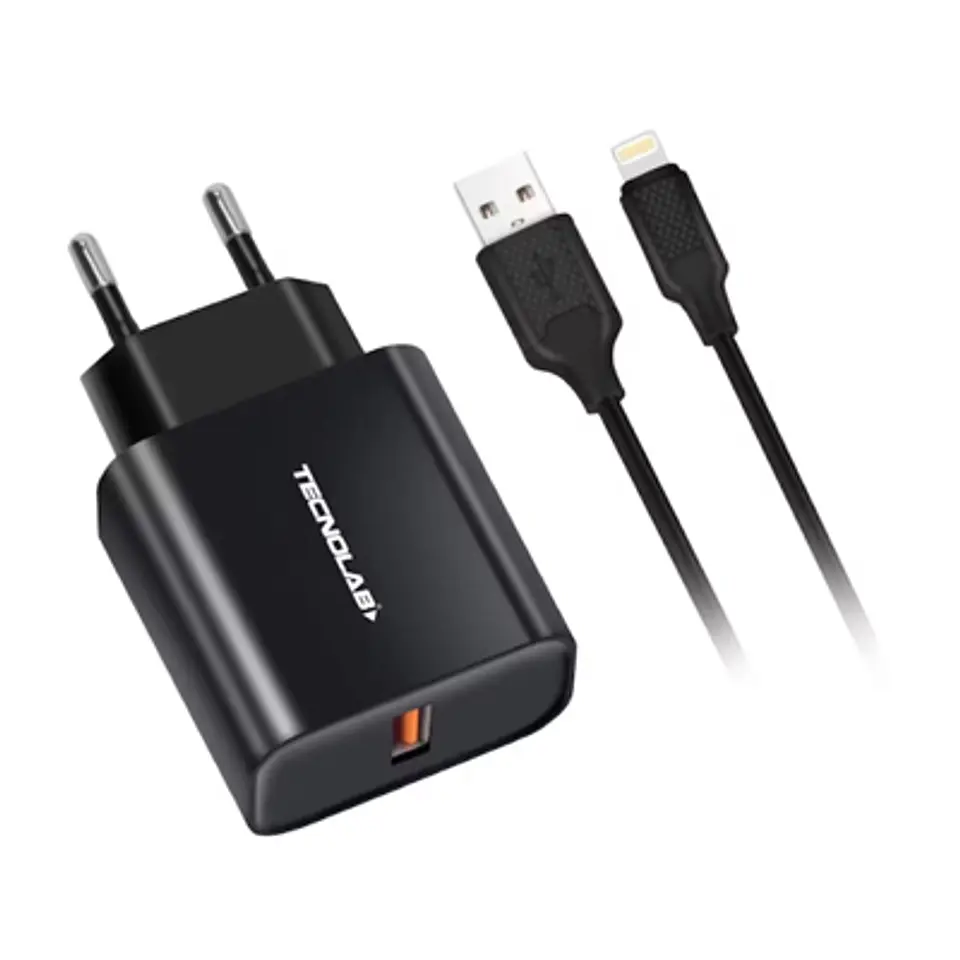 CARGADOR CELULAR QC3.0 CON CABLE LIGHTNING 18W 2