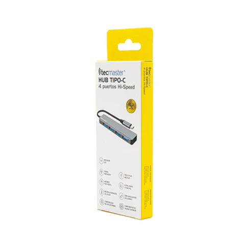 ADAPTADOR HUB TIPO-C TECMASTER 4 PUERTOS USB 2.0/3.0 ALTA VELOCIDAD