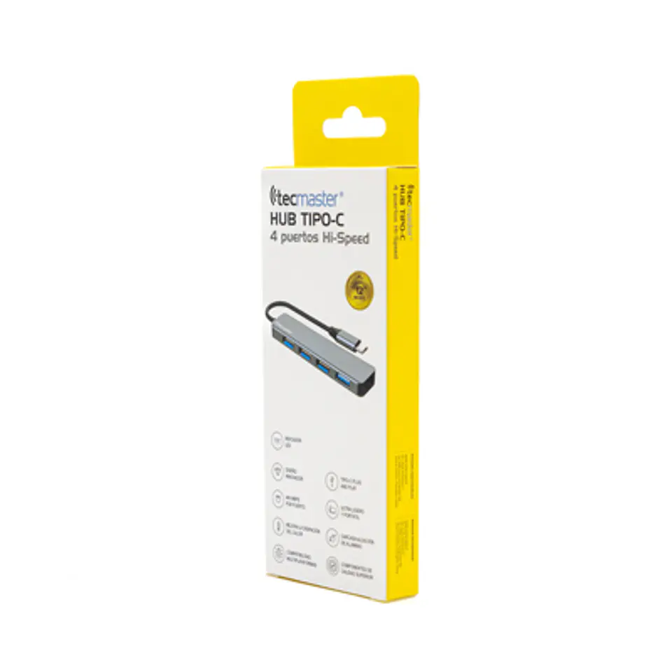 ADAPTADOR HUB TIPO-C TECMASTER 4 PUERTOS USB 2.0/3.0 ALTA VELOCIDAD 1