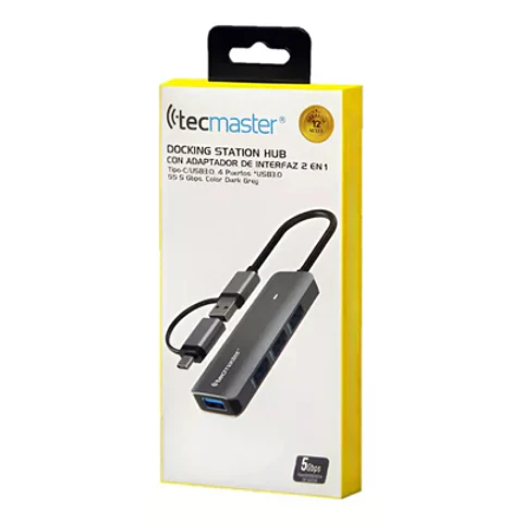 HUB USB 3.0 + TYPE-C TECMASTER 5 GBPS, ALUMINIO PORTÁTIL