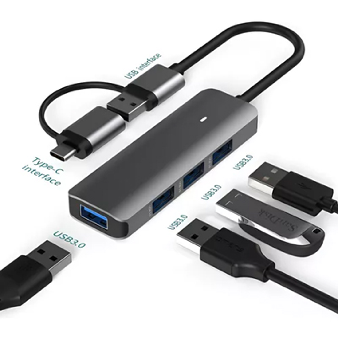 HUB USB 3.0 + TYPE-C TECMASTER 5 GBPS, ALUMINIO PORTÁTIL 2