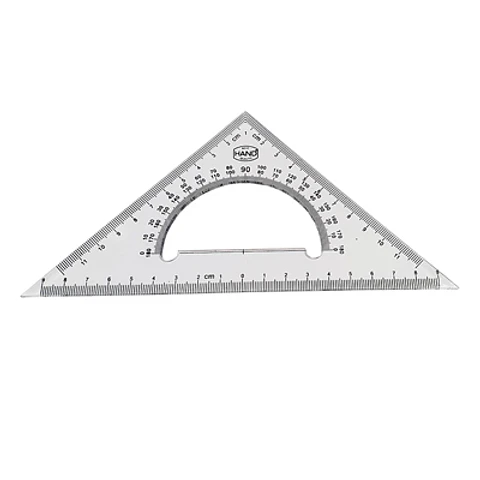 ESCUADRA 20CM CON TRANSPORTADOR 45° TRANSPARENTE HAND