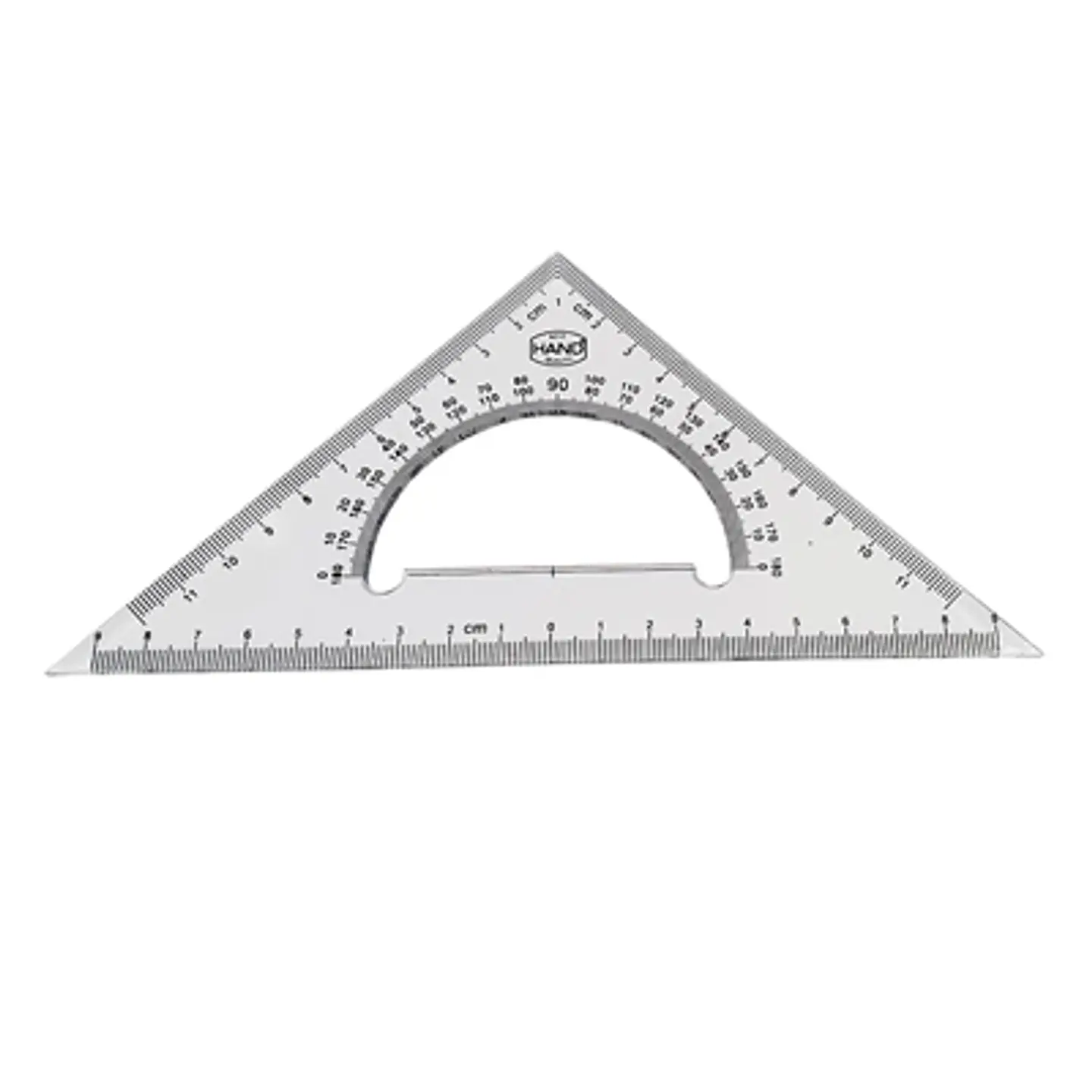 ESCUADRA 20CM CON TRANSPORTADOR 45° TRANSPARENTE HAND 1