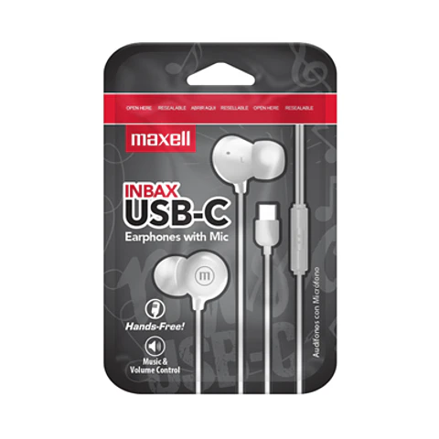 AUDÍFONOS MAXELL INBAX TYPE C BLANCO LLAMADAS Y MÚSICA