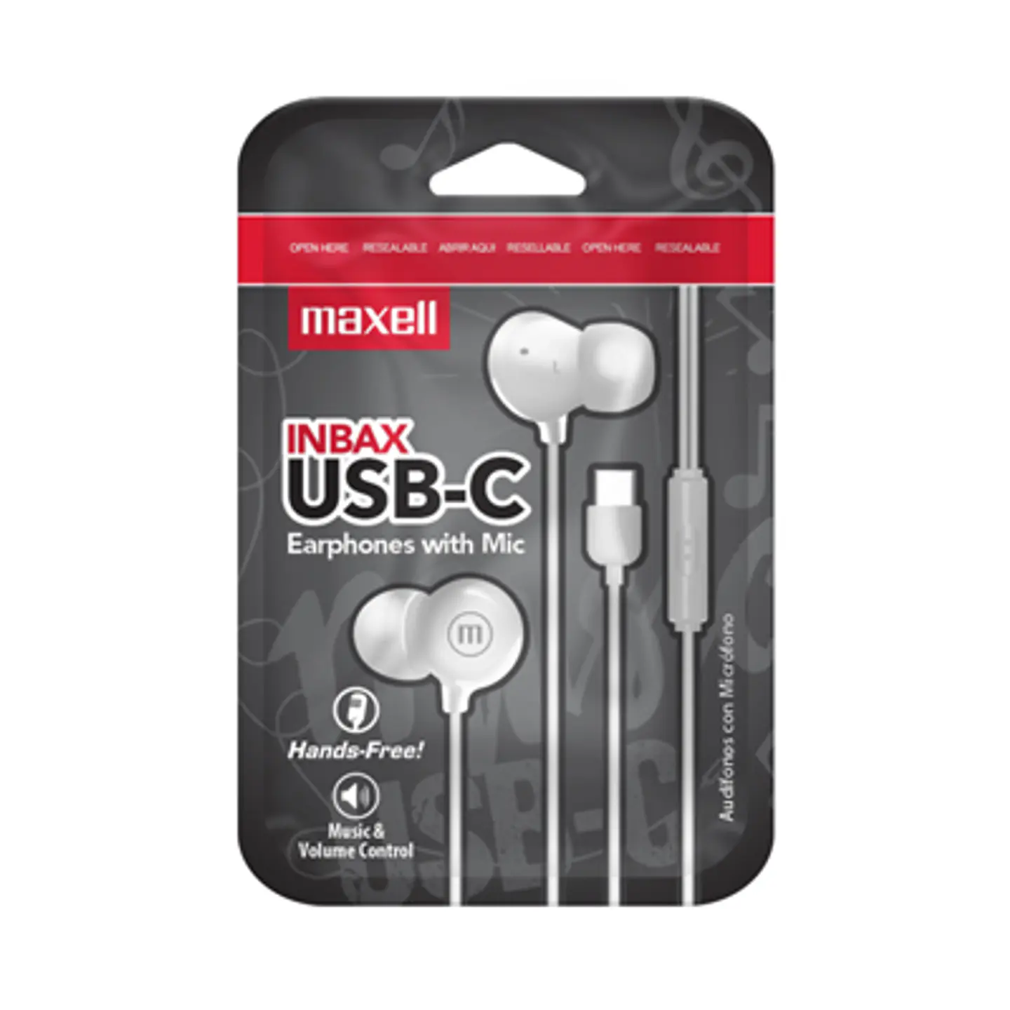 AUDÍFONOS MAXELL INBAX TYPE C BLANCO LLAMADAS Y MÚSICA 1