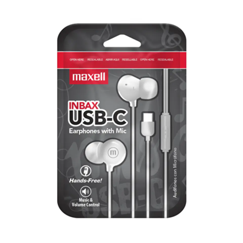AUDÍFONOS MAXELL INBAX TYPE C BLANCO LLAMADAS Y MÚSICA 1