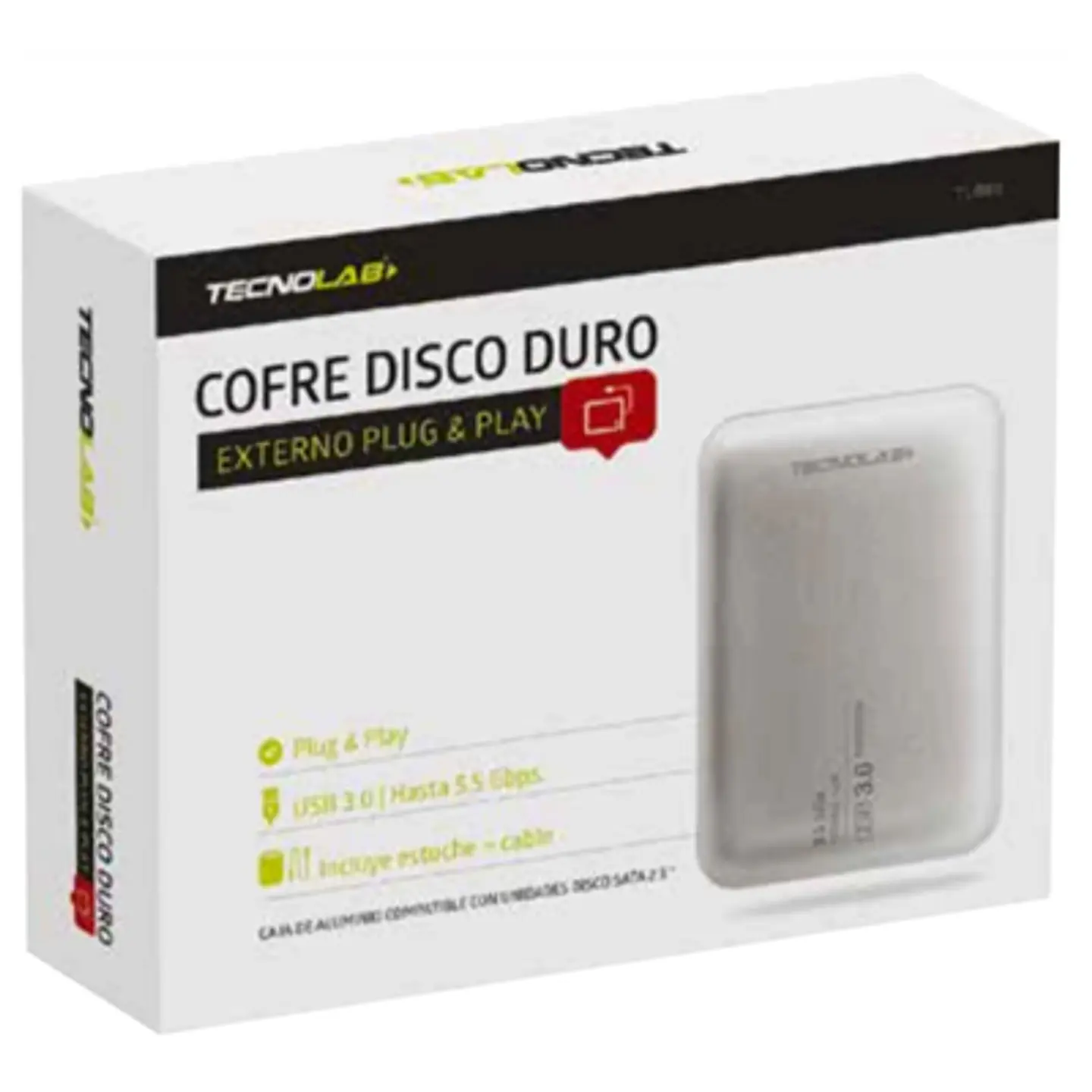 COFRE TECNOLAB METÁLICO SATA 2.5 USB 3.0 HASTA 2TB 2