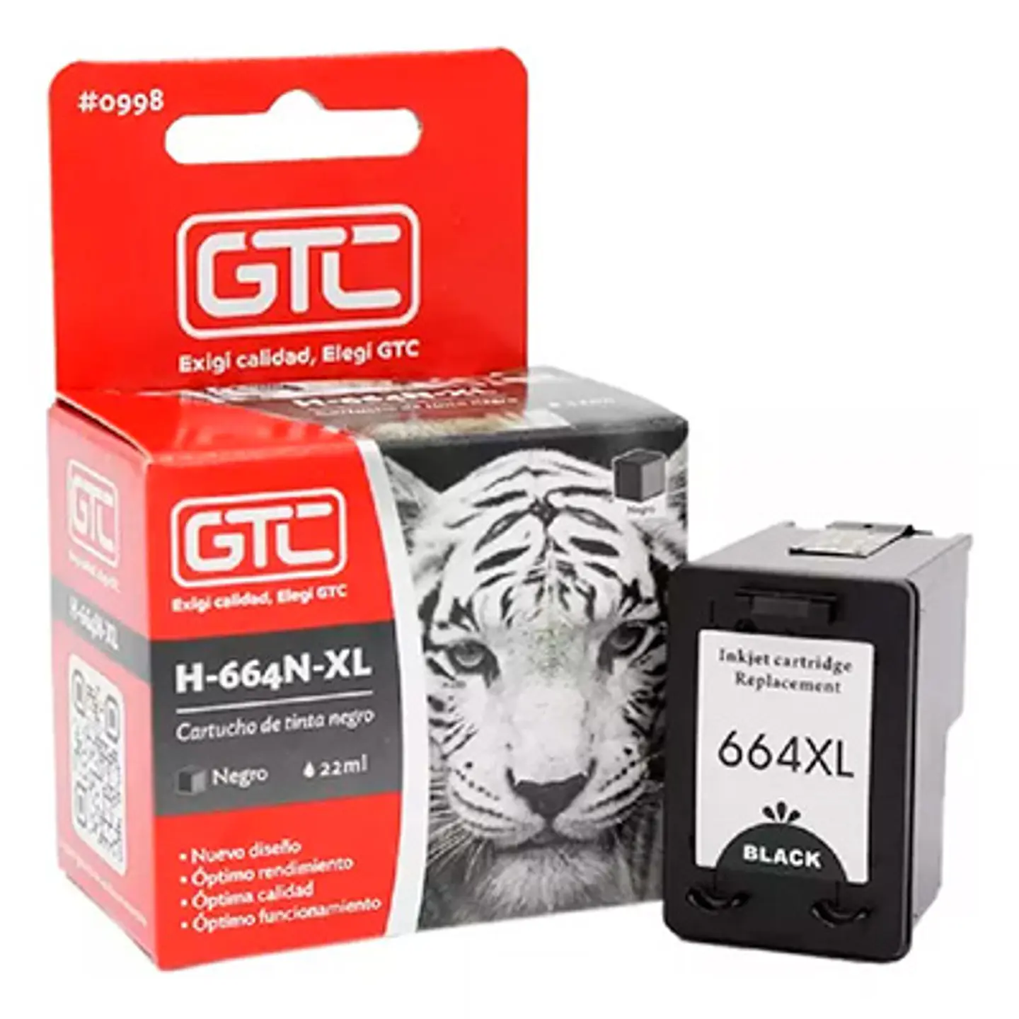 TINTA GTC COMPATIBLE CON HP 664 XL NEGRO 22ML 700 COPIAS 2