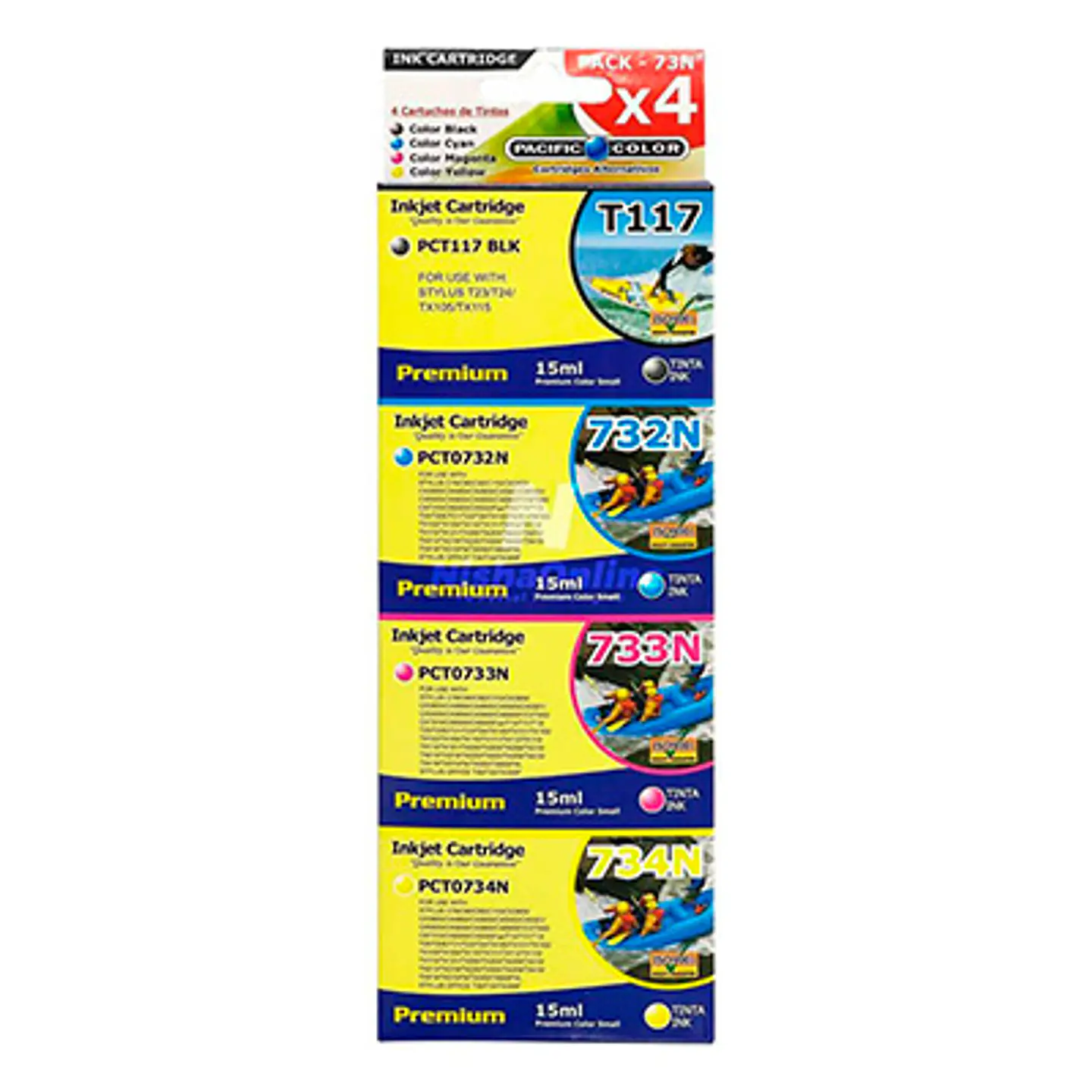 Pack Tinta Alternativa Pacific Color T117/732N/733N/734N COMPATIBLES CON EPSON 1