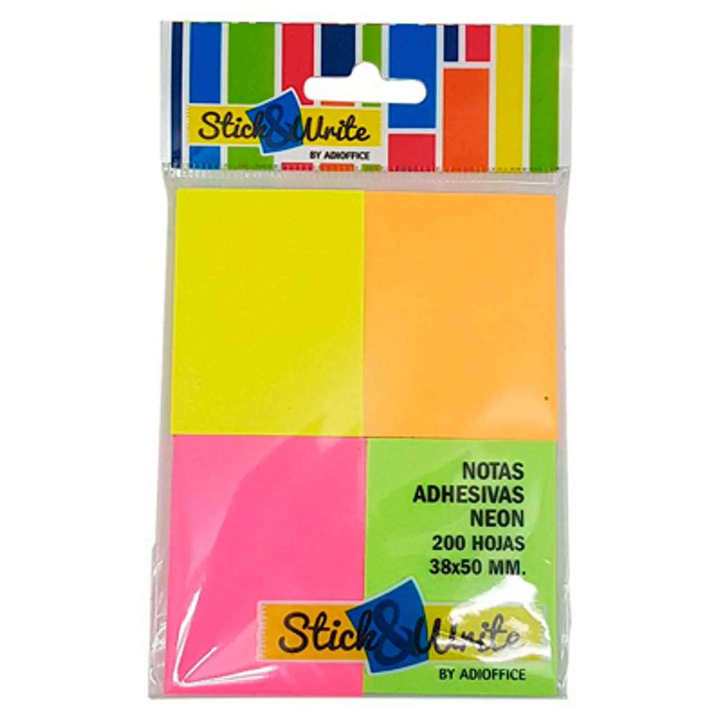 NOTAS ADHESIVAS STICK & WRITE NEÓN 38X51MM | PACK 4X50 HOJAS 1