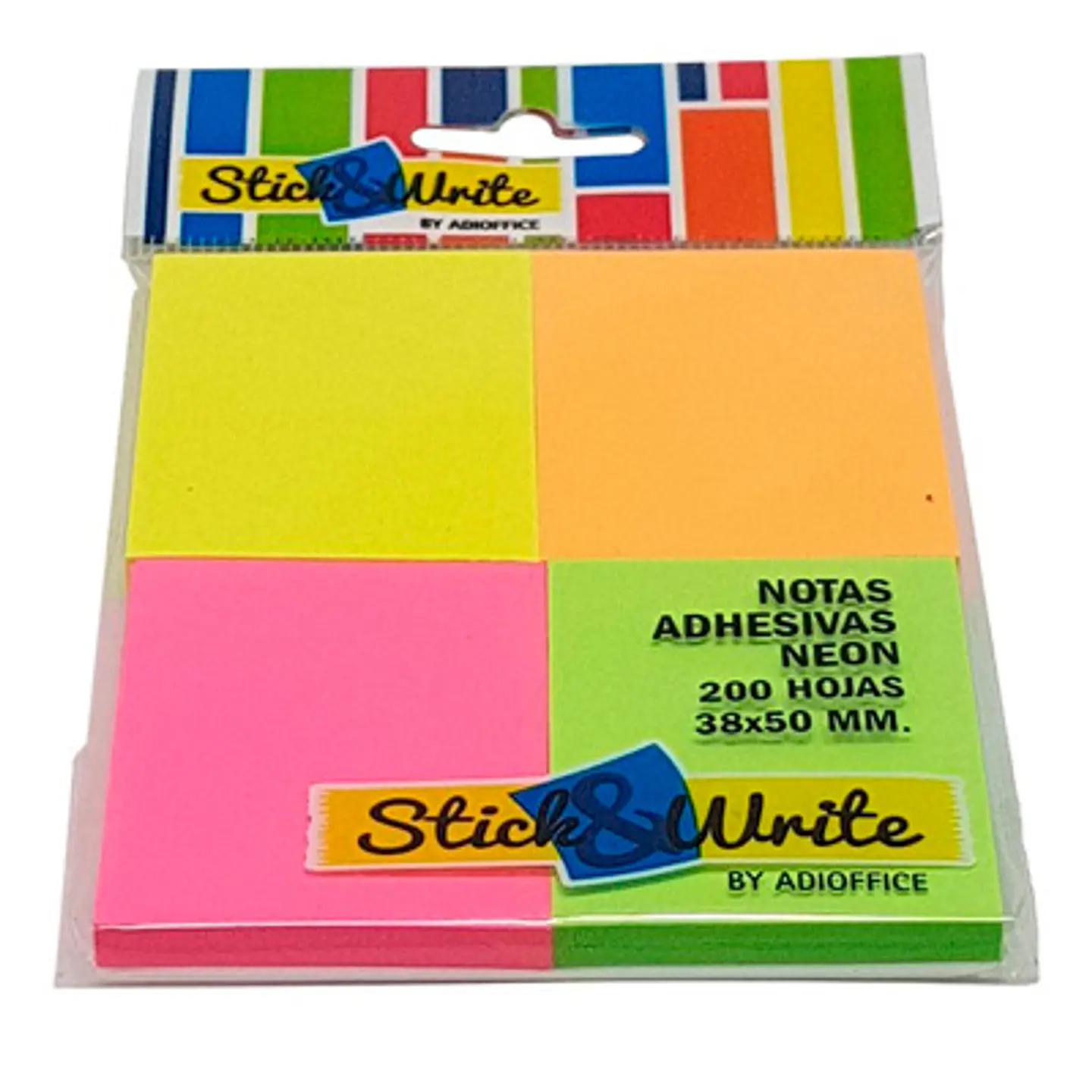 NOTAS ADHESIVAS STICK & WRITE NEÓN 38X51MM | PACK 4X50 HOJAS 2