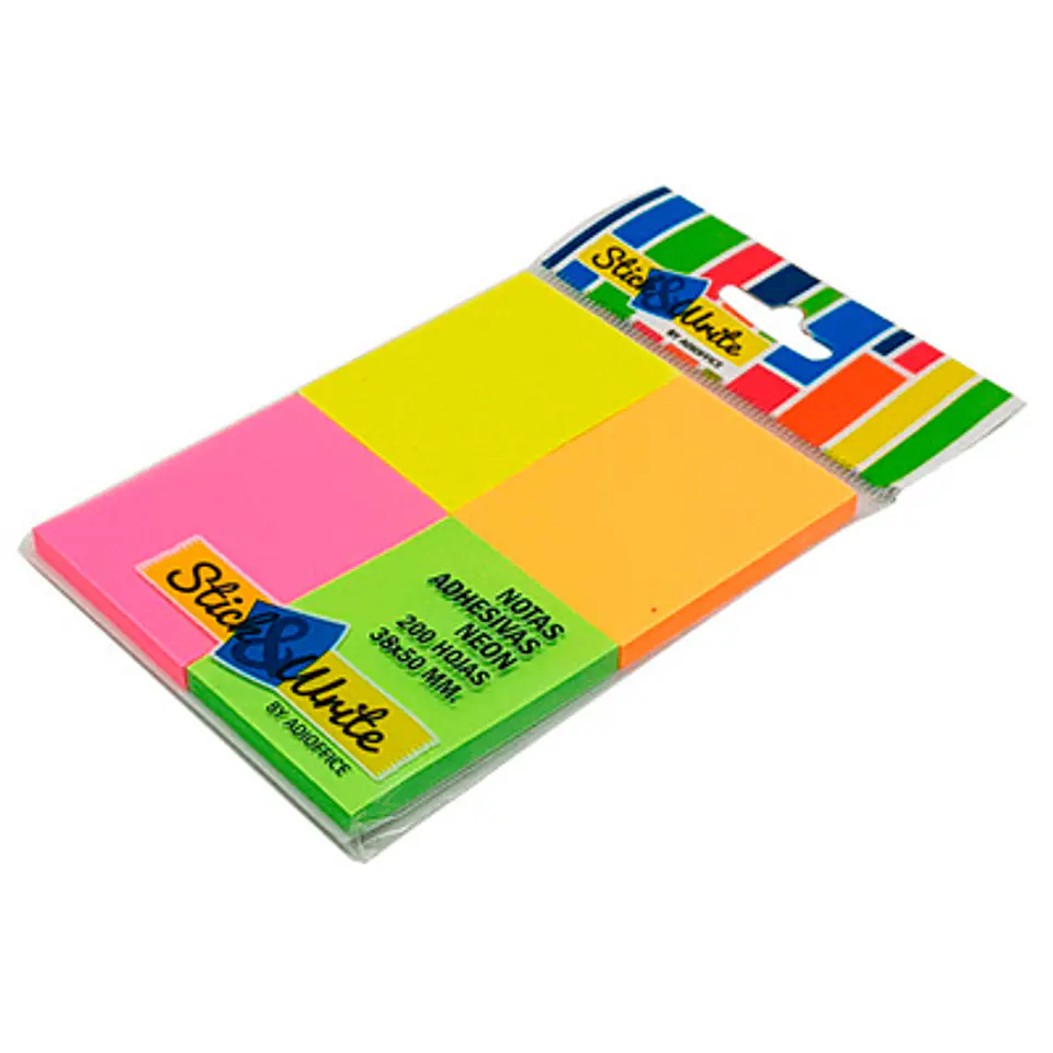 NOTAS ADHESIVAS STICK & WRITE NEÓN 38X51MM | PACK 4X50 HOJAS 3