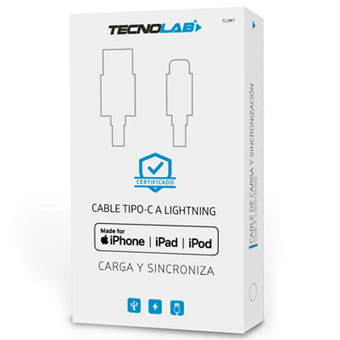 CABLE USB-C A LIGHTNING TECNOLAB 1M CERTIFICADO POR APPLE
