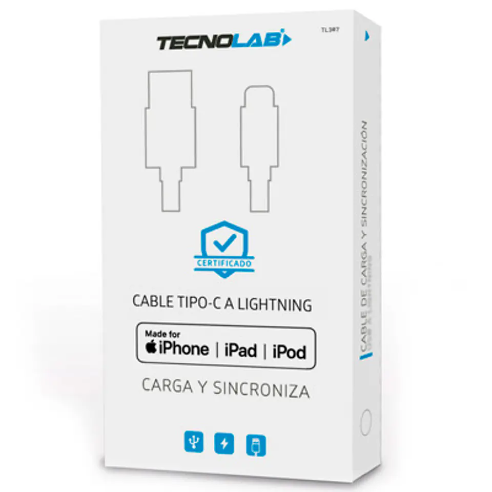 CABLE USB-C A LIGHTNING TECNOLAB 1M CERTIFICADO POR APPLE 1