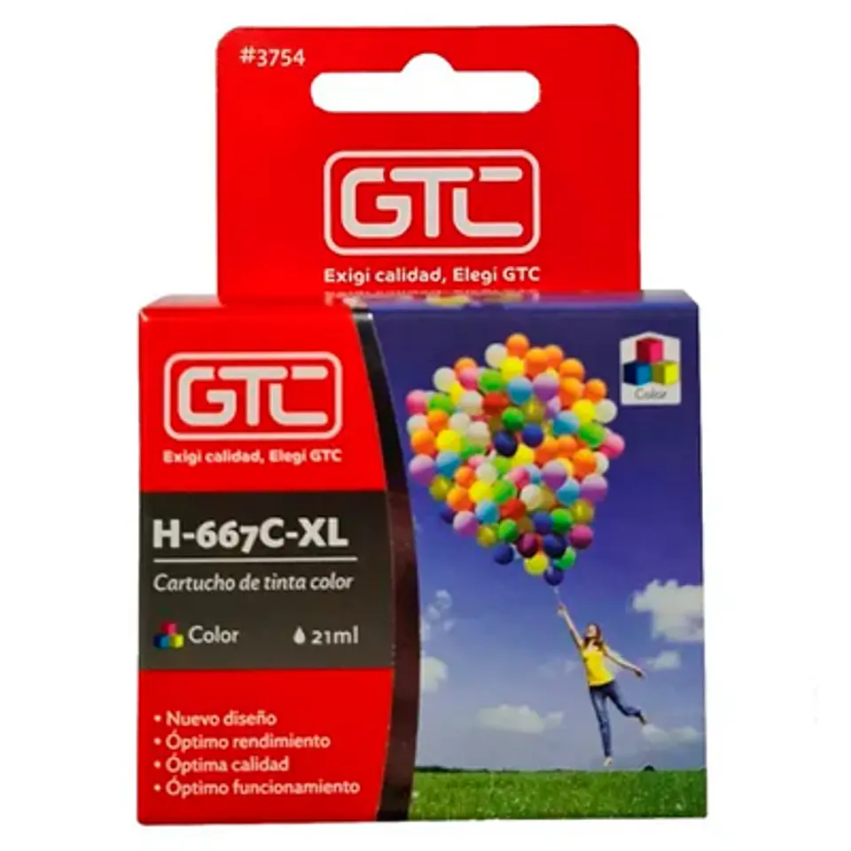 CARTUCHO TINTA GTC 667 XL COLOR 21ML COMPATIBLE CON HP DESKJET 1