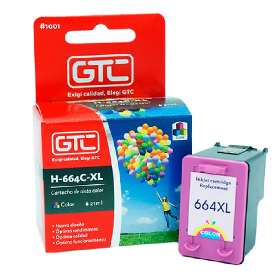 CARTUCHO TINTA GTC 664 XL TRICOLOR 22ML COMPATIBLE CON HP DESKJET 1