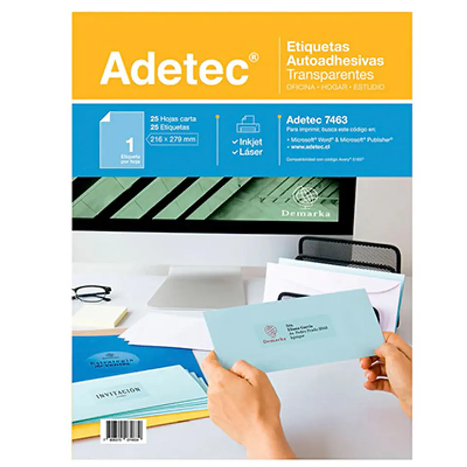 25 ETIQUETAS TRANSPARENTES ADETEC 216×279 MM INKJET/LÁSER 1
