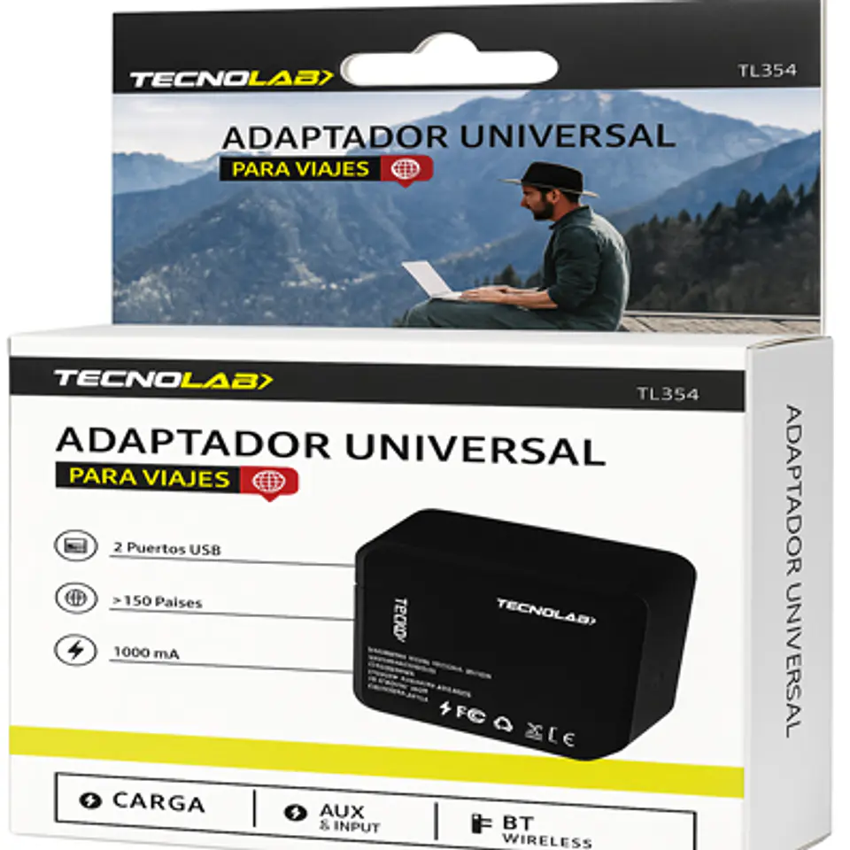 ADAPTADOR UNIVERSAL VIAJE TL354 C/USB 125V-250V 3