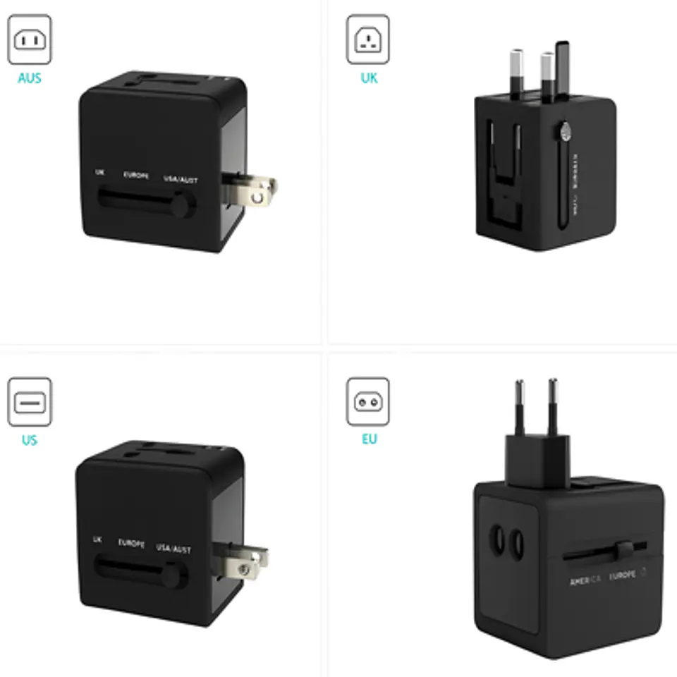 ADAPTADOR UNIVERSAL VIAJE TL354 C/USB 125V-250V 2