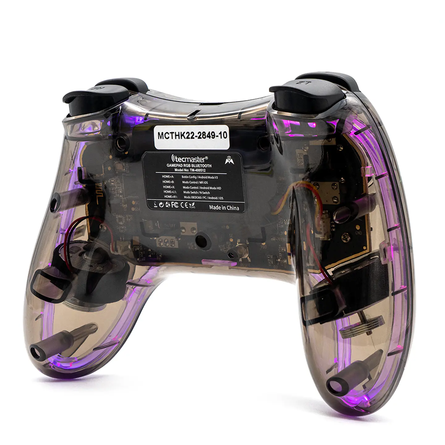 Gamepad Tecmaster TM-400512 RGB Bluetooth Multiplataforma Transparent Dark 2
