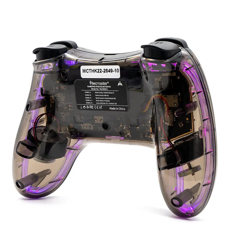 Gamepad Tecmaster TM-400512 RGB Bluetooth Multiplataforma Transparent Dark 2
