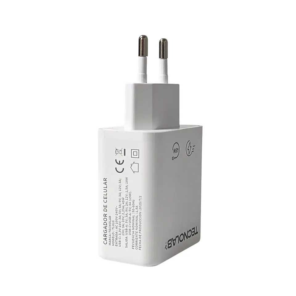 Cargador TecnoLab TL810 45W USB-C PD + USB-A QC 3.0 Blanco 3