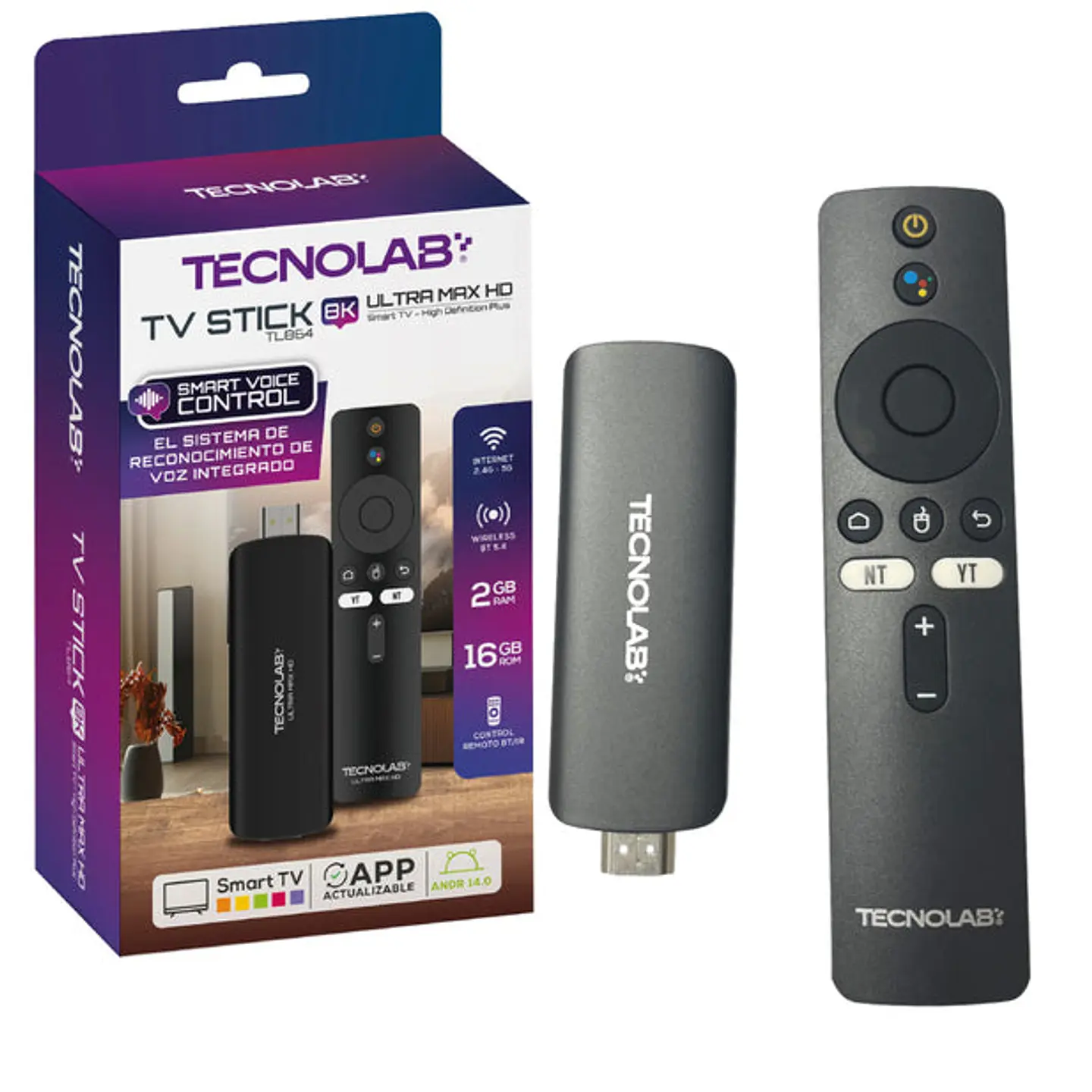 TV Stick TecnoLab TL864 8K Android 14 2GB + 16GB Wi‑Fi Dual Band 1