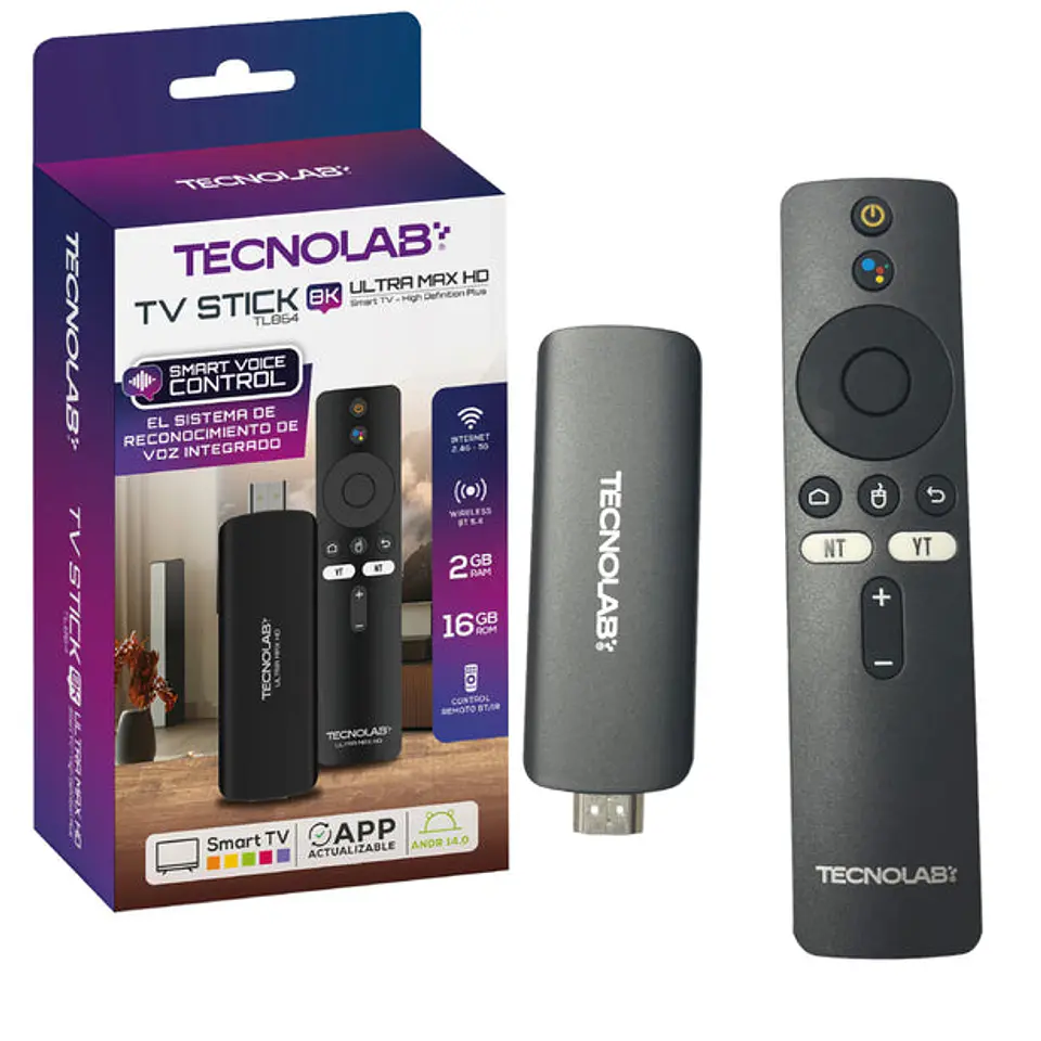 TV Stick TecnoLab TL864 8K Android 14 2GB + 16GB Wi‑Fi Dual Band 1