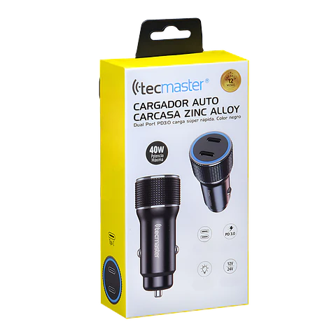 Cargador para Auto Tecmaster TM-200542 40W PD 3.0 Doble USB-C Negro