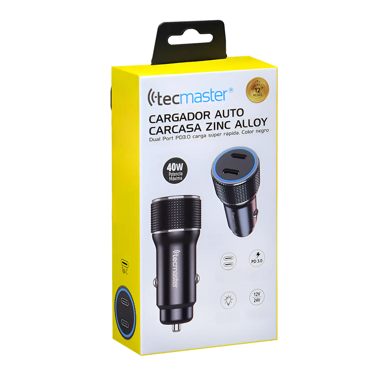 Cargador para Auto Tecmaster TM-200542 40W PD 3.0 Doble USB-C Negro 1