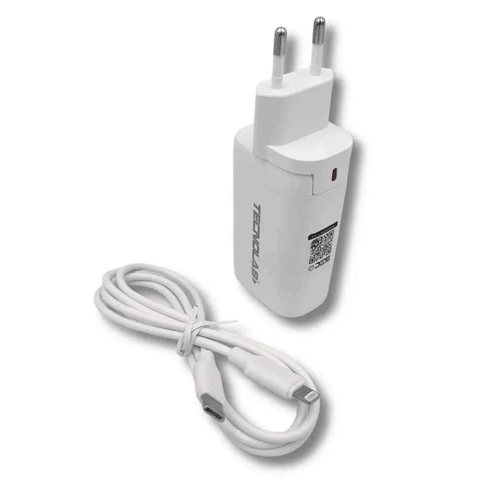 Cargador Rápido Tecnolab TL485 65W USB-A + USB-C con Cable Lightning 1