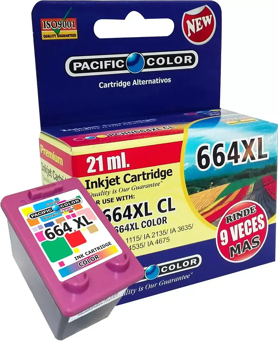 Pack Cartuchos Pacific Color Compatible HP 664XL Negro + Tricolor Alto Rendimiento 4