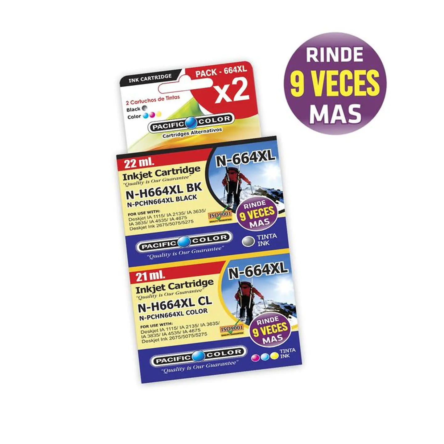 Pack Cartuchos Pacific Color Compatible HP 664XL Negro + Tricolor Alto Rendimiento 1