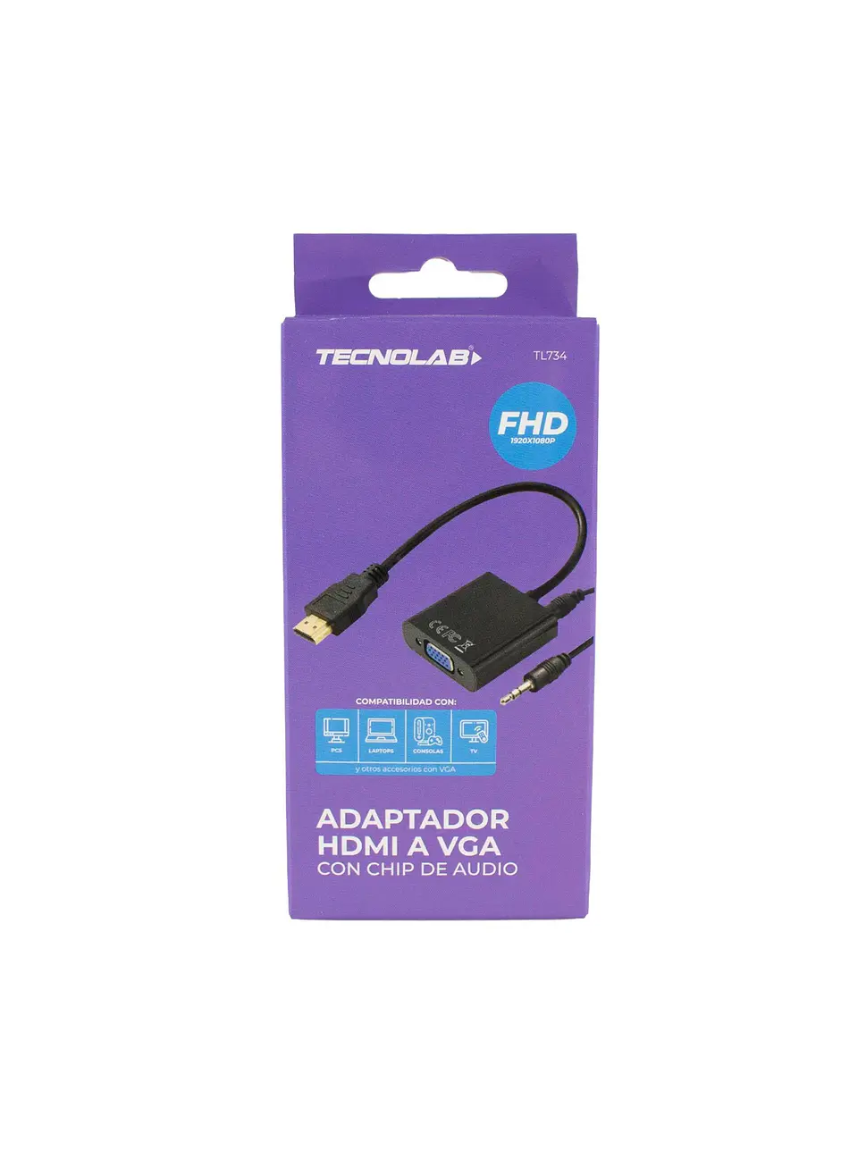 Adaptador TecnoLab TL734 HDMI a VGA 1080p con Audio 3,5 mm 1