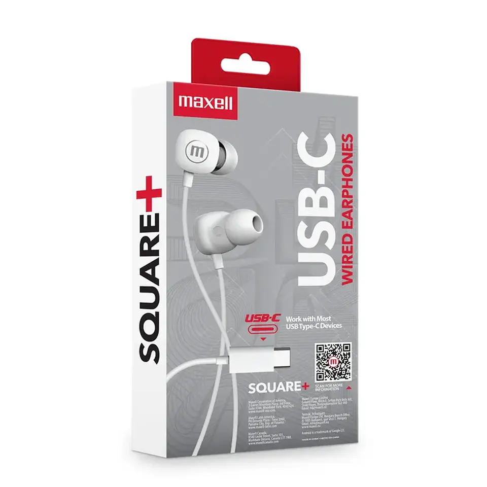 Audífonos In-Ear Maxell Square+ USB-C con Micrófono Blanco 2