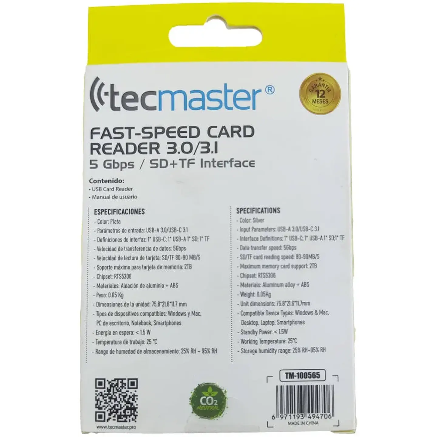 Lector de Tarjetas TecMaster TM-100565 USB-C y USB 3.0 SD/TF 4