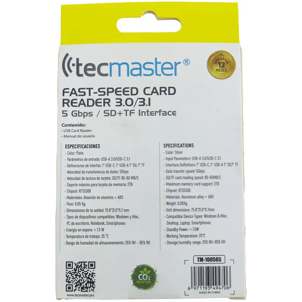 Lector de Tarjetas TecMaster TM-100565 USB-C y USB 3.0 SD/TF 4
