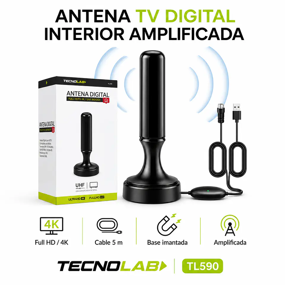 Antena TV Digital Tecnolab TL590 Amplificada 5 m Full HD / 4K 7