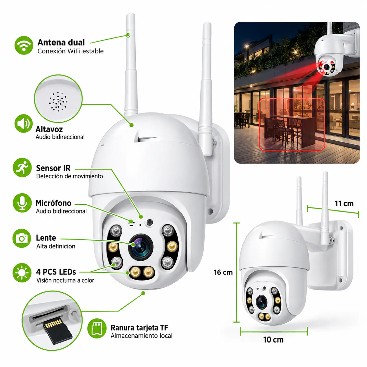 Cámara de Seguridad Tecnolab IP PTZ Full HD 1080p Wi‑Fi Exterior 2