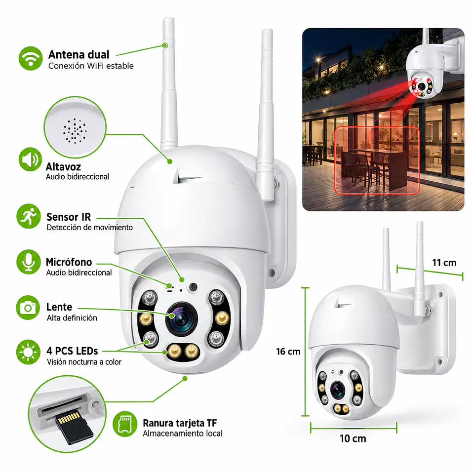 Cámara de Seguridad Tecnolab IP PTZ Full HD 1080p Wi‑Fi Exterior 2