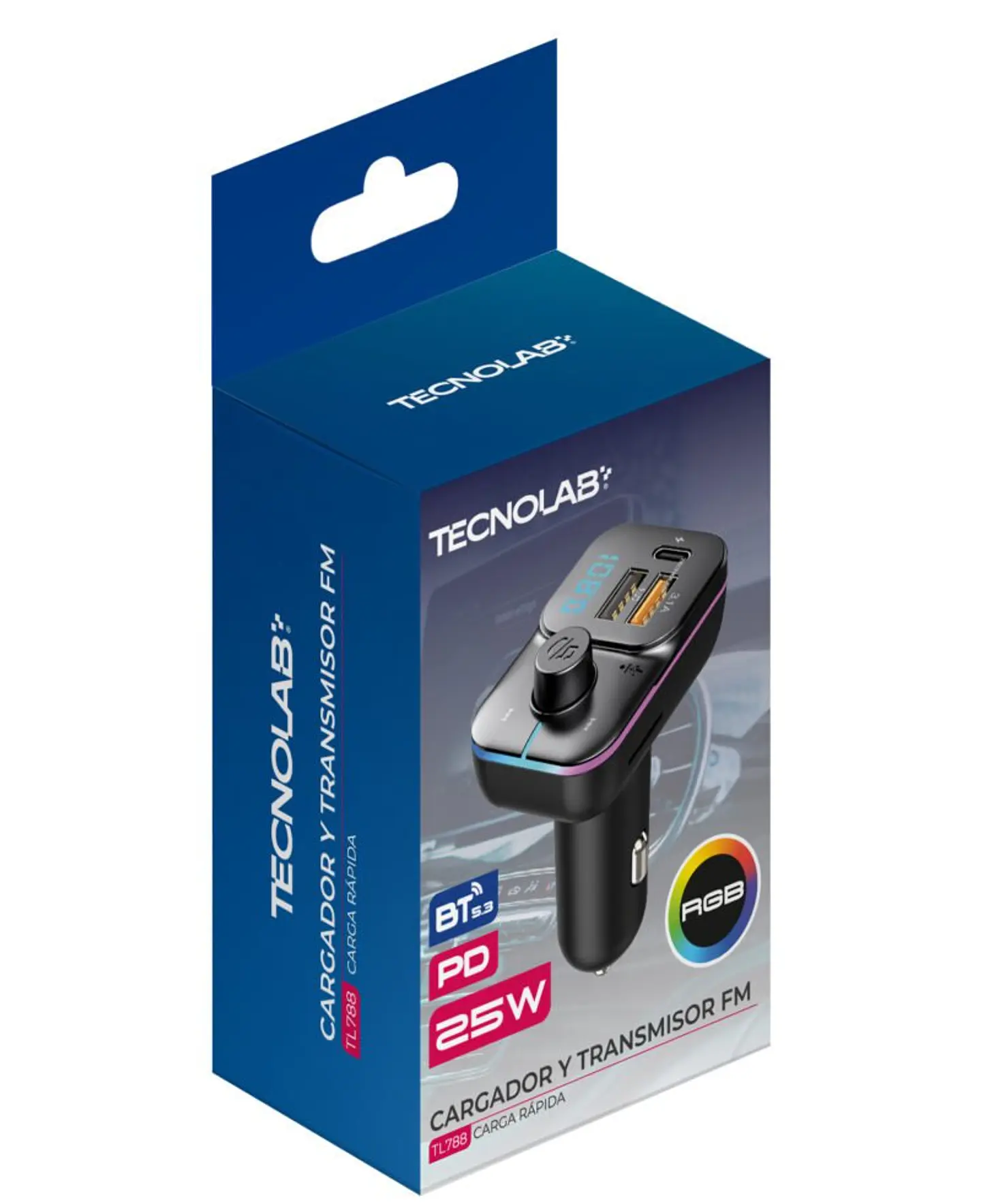 Cargador de Auto Tecnolab TL788 25W con Transmisor FM Bluetooth 5.3 Negro 2