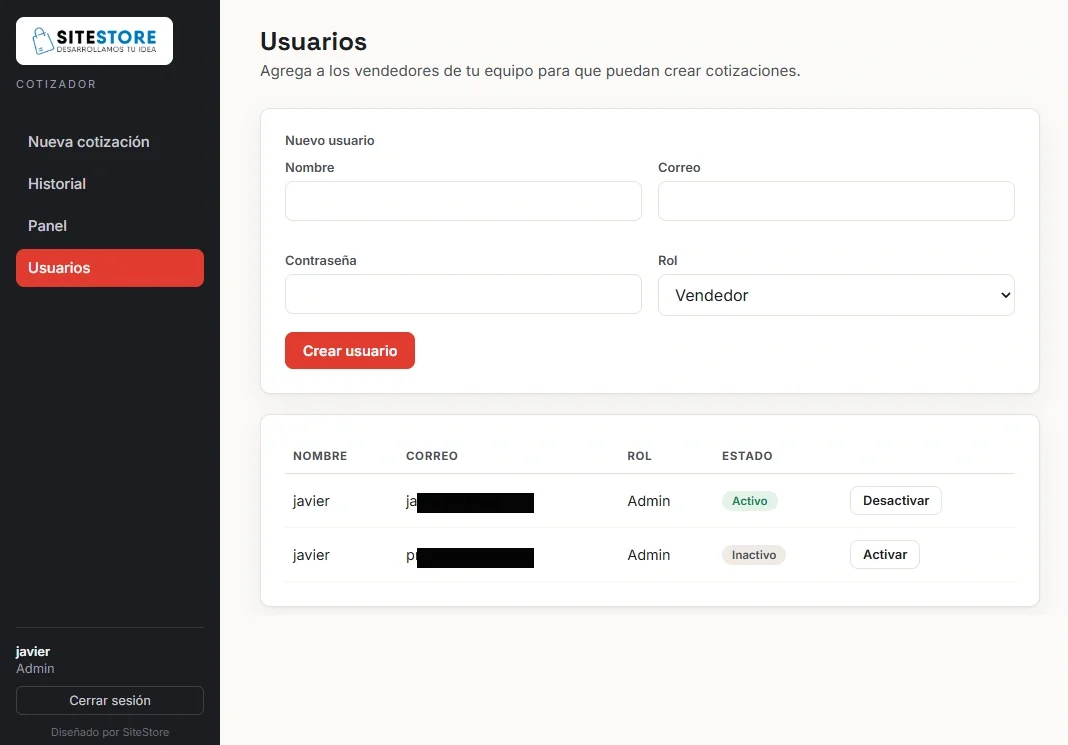 Gestión de Usuarios Operadores del Cotizador