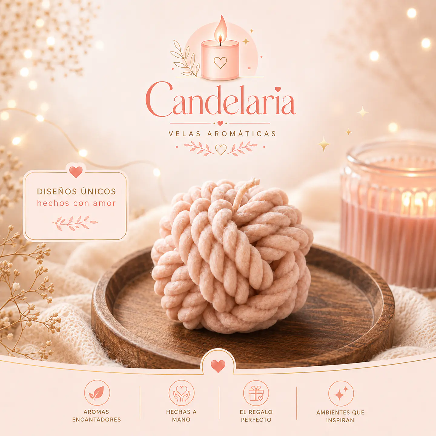 Vela Aromática Artesanal Ovillo Lana (colores) 2