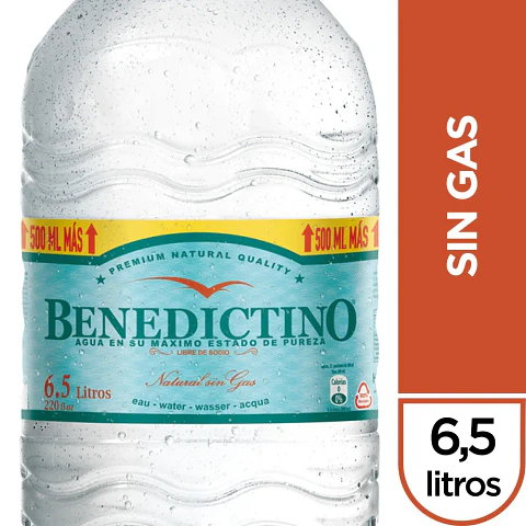 Bidon Agua Sin Gas Benedictino 6,5L.