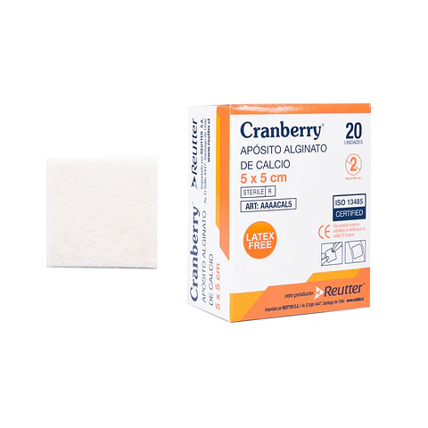 APOSITO ALGINATO DE CALCIO 5 CM X 5 CM. CAJA X 20 UNIDADES CRANBERRY