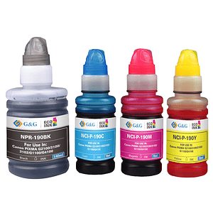 Pack Tintas para Canon GI190BKPg 140mlBK / GI190 70ml Cyan, Magenta, Yellow