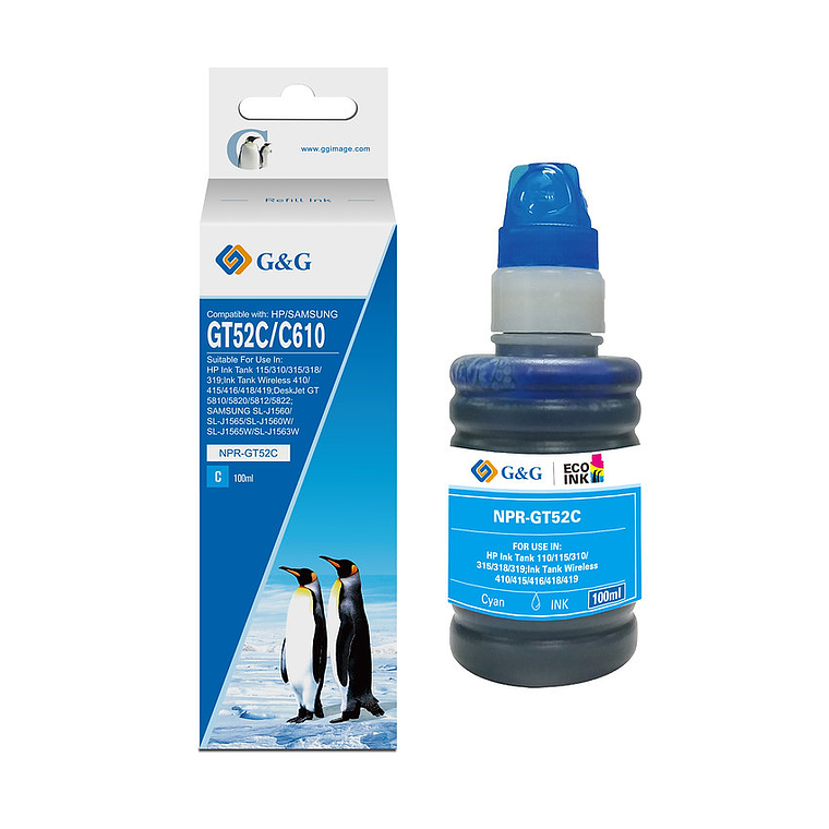 Tinta HP GT52 Cyan Compatible | Para HP Smart Tank e Ink Tank 1